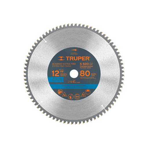 [T12685] Disco sierra 12' para aluminio, 80 dientes centro 1', Truper - Pag 182