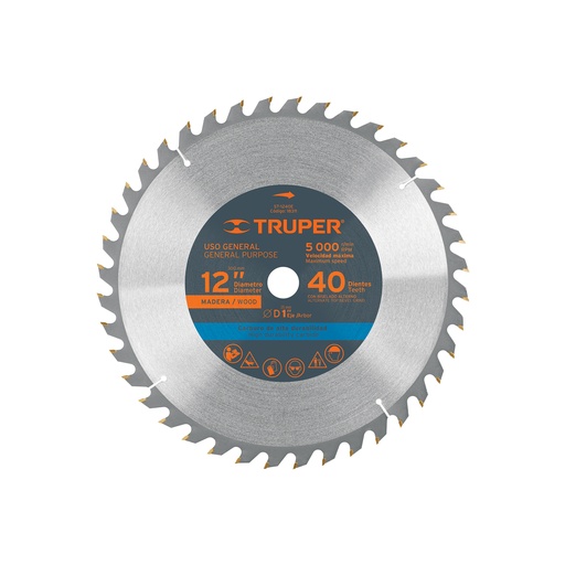 [T18311] Disco sierra 12' para madera, 40 dientes centro 1', Truper - Pag 183