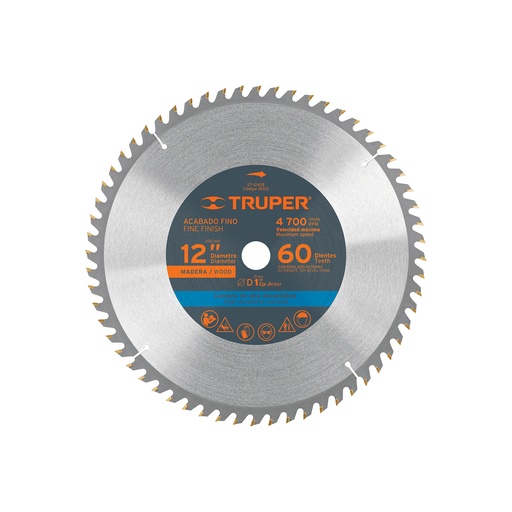 [T18312] Disco sierra 12' para madera, 60 dientes centro 1', Truper - Pag 183