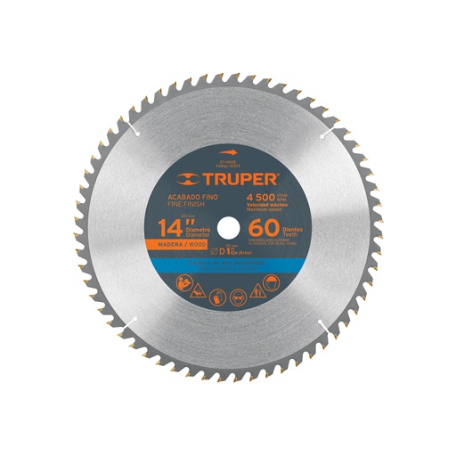 [T18323] Disco sierra 14' para madera, 60 dientes centro 1', Truper - Pag 183