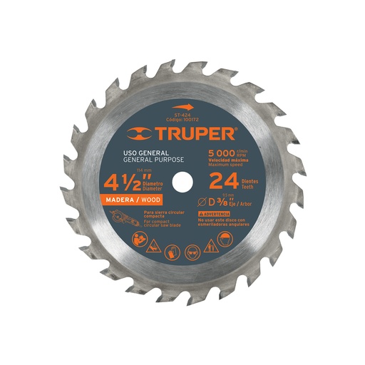 [T100172] Disco sierra 4-1/2' para madera, 24 dientes centro 3/8' - Pag 326