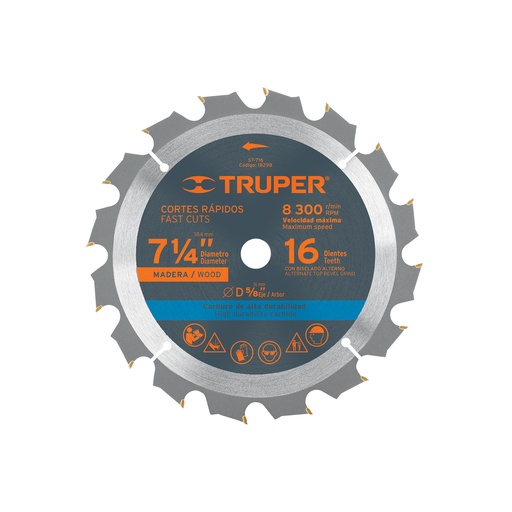 [T18298] Disco sierra 7- 1/4' para madera, 16 dientes centro 5/8' - Pag 183