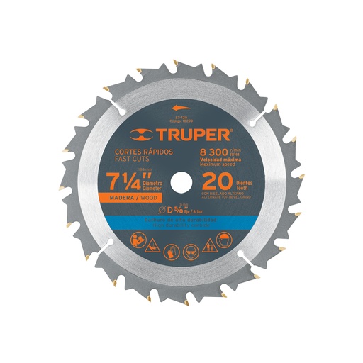 [T18299] Disco sierra 7- 1/4' para madera, 20 dientes centro 5/8' - Pag 183