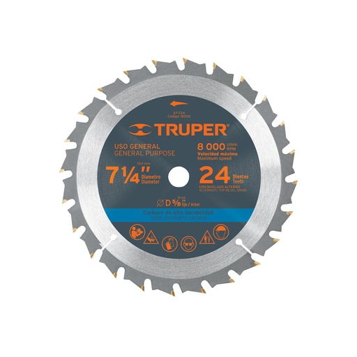 [T18300] Disco sierra 7- 1/4' para madera, 24 dientes centro 5/8' - Pag 183