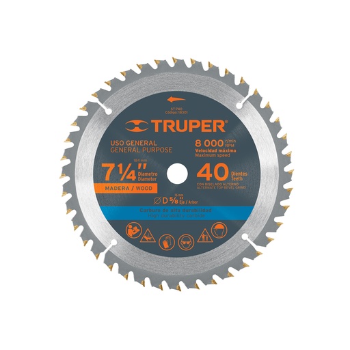 [T18301] Disco sierra 7- 1/4' para madera, 40 dientes centro 5/8' - Pag 183