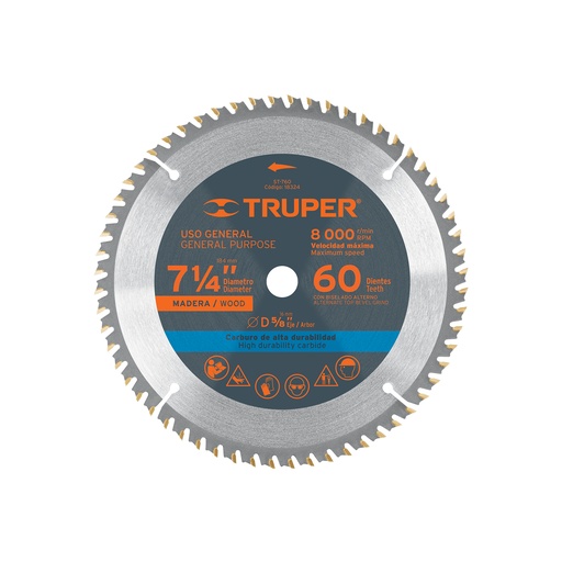 [T18324] Disco sierra 7- 1/4' para madera, 60 dientes centro 5/8' - Pag 183