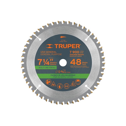 [T18317] Disco sierra 7-1/4' multimaterial, 48 dientes centro 5/8' - Pag 182