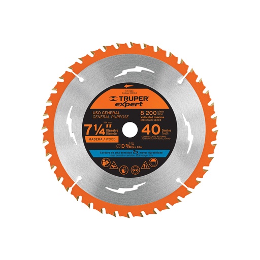 [T100104] Disco sierra 7-1/4' p/madera, 40 dientes centro 5/8', Expert - Pag 182