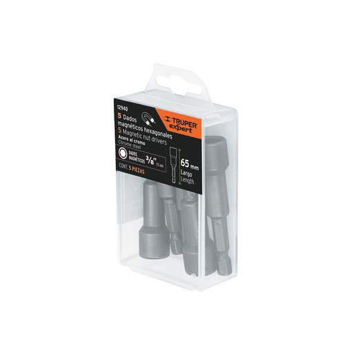 [T12940] Estuche con 5 dados magnéticos de 3/8' largo 2-1/2', Expert - Pag 424