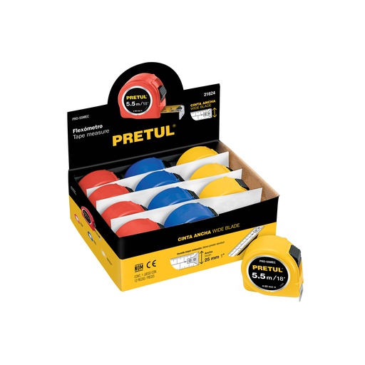 [T21624] Flexómetro 5.5 m cinta 25 mm, display box con 12 pz, Pretul - Pag 208