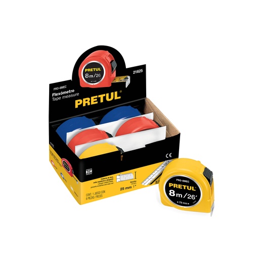 [T21625] Flexómetro 8 m cinta 25 mm, display box con 6 pzas, Pretul - Pag 208