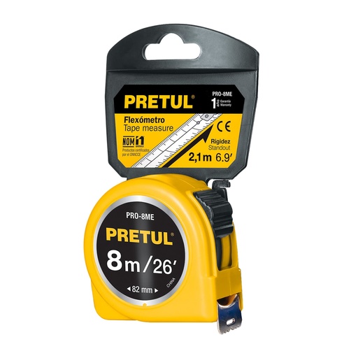 [T21603] Flexómetro amarillo 8 m cinta 25 mm, en tarjeta, Pretul - Pag 208