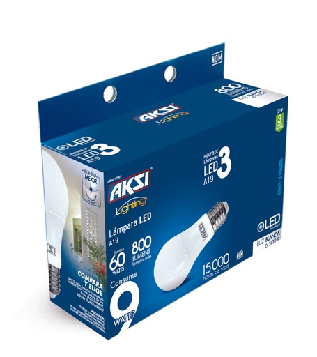 [A123001] Foco LED 3PACK-A19 9W luz blanca, caja color AK