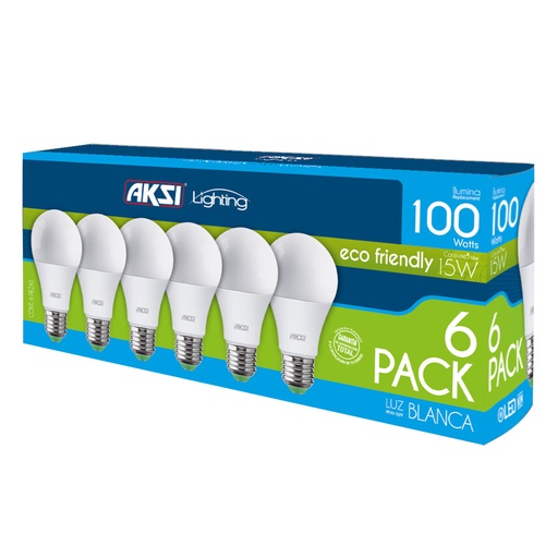 [A129044] Foco LED 6PACK 15W ECO luz blanca, caja color