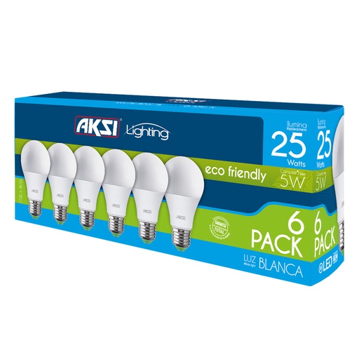 [A129004] Foco LED 6PACK 5W ECO luz blanca, caja color