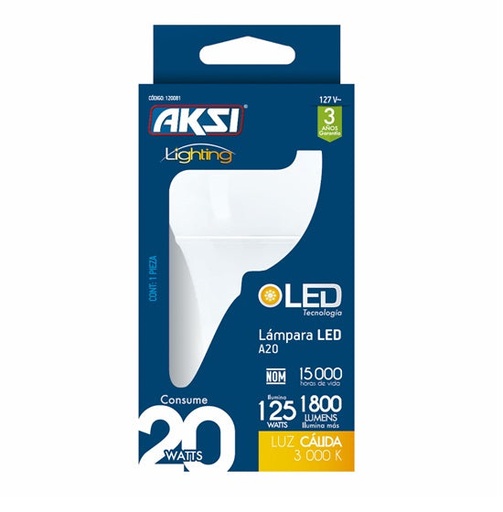 [A120081] Foco LED A 20W luz calida, caja color