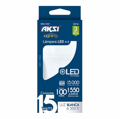 [A120027] Foco LED A19 12W luz blanca, caja color