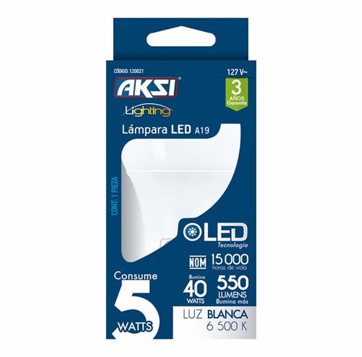 [A120021] Foco LED A19 5W luz blanca, caja color