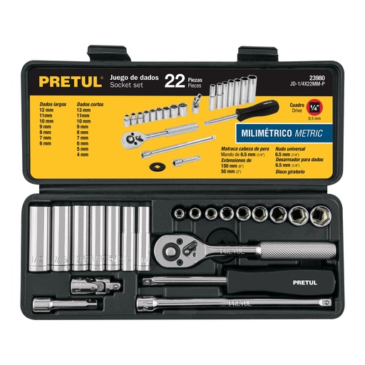[T23980] Juego de 22 herramientas 1/4' mm para mecánico, Pretul - Pag 250