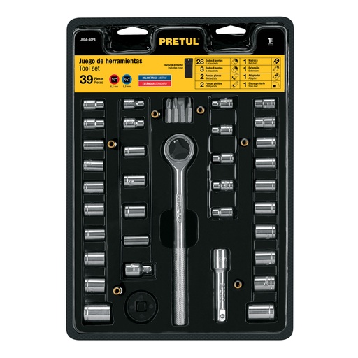 [T23973] Juego de 39 herramientas 1/4' y 3/8' para mecánico, Pretul - Pag 250