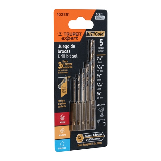 [T102251] Juego de 5 brocas HSS para metal zanco cambio rápido, Expert - Pag 73