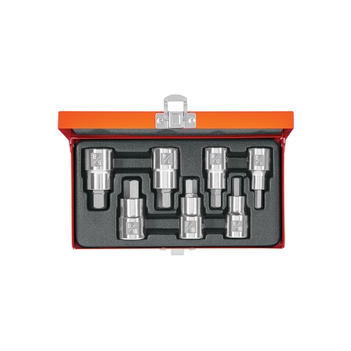 [T13929] Juego de 7 dados cuadro 1/2' punta hex std, estuche metálico - Pag 153