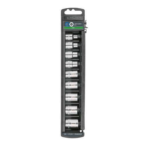 [T10025] Juego de 9 dados cuadro 3/8' torx, Truper - Pag 151