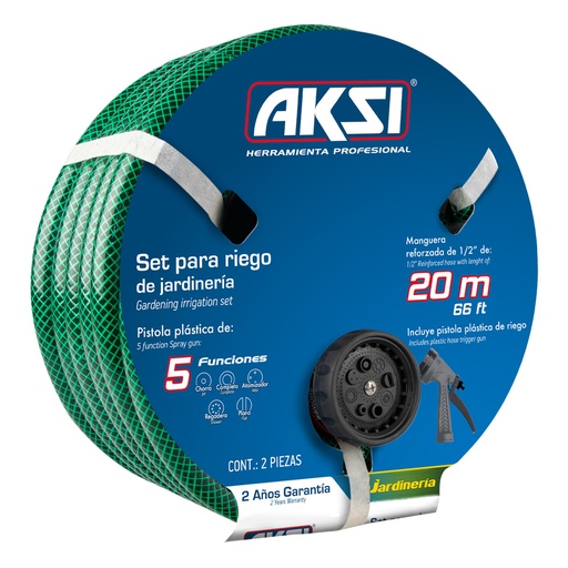 [A102934] Kit manguera de jardin 20 mts con pistola de riego de 5 funciones
