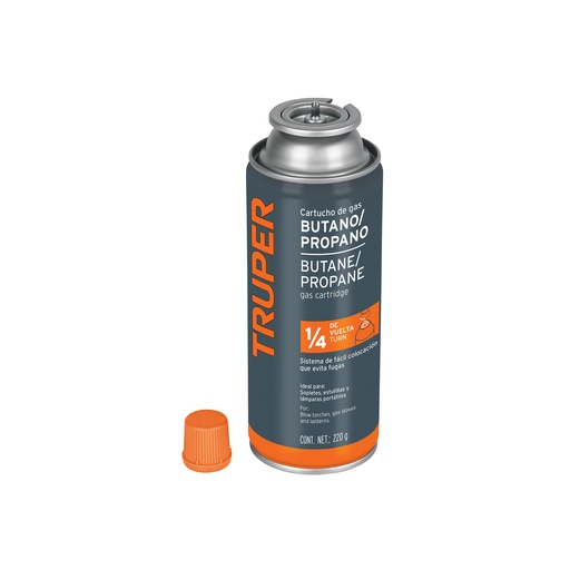 [T11920] Lata de gas de 220 g válvula de 1/4 de vuelta, Truper - Pag 485