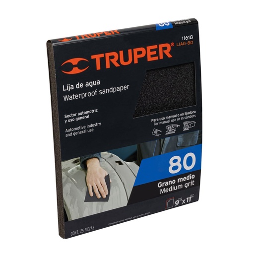 [T11618] Lija de agua grano 80 de carburo de silicio, Truper - Pag 251