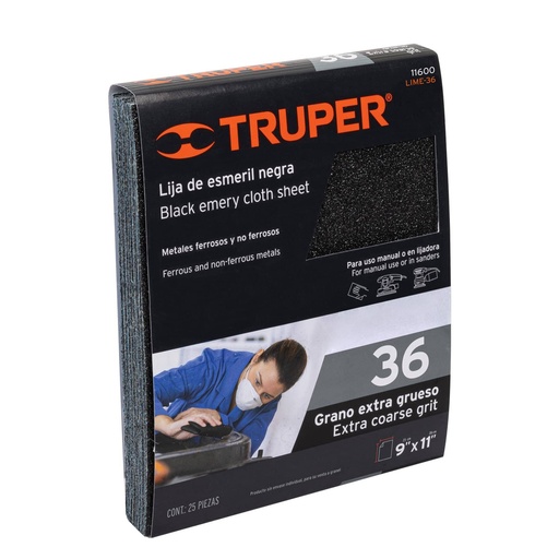 [T11600] Lija de esmeril negra grano 36 de óxido de aluminio, Truper - Pag 251