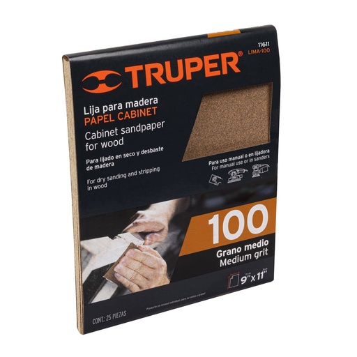 [T11611] Lija para madera papel cabinet, grano 100, Truper - Pag 251