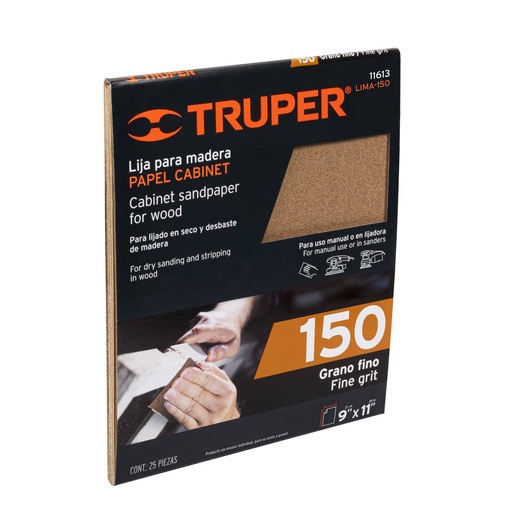 [T11613] Lija para madera papel cabinet, grano 150, Truper - Pag 251