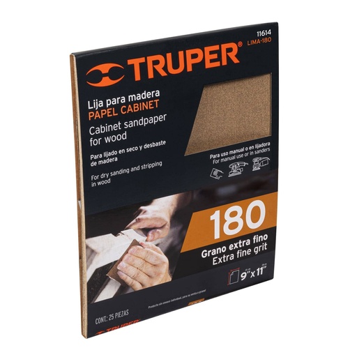 [T11614] Lija para madera papel cabinet, grano 180, Truper - Pag 251