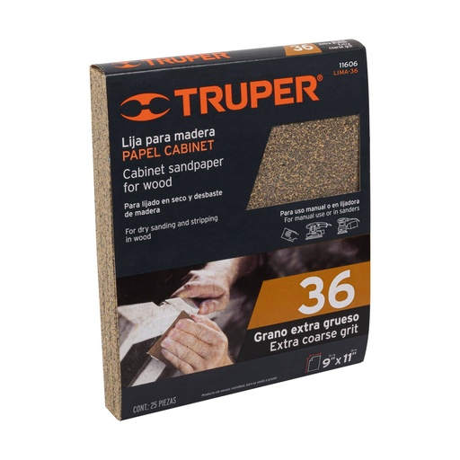 [T11606] Lija para madera papel cabinet, grano 36, Truper - Pag 251
