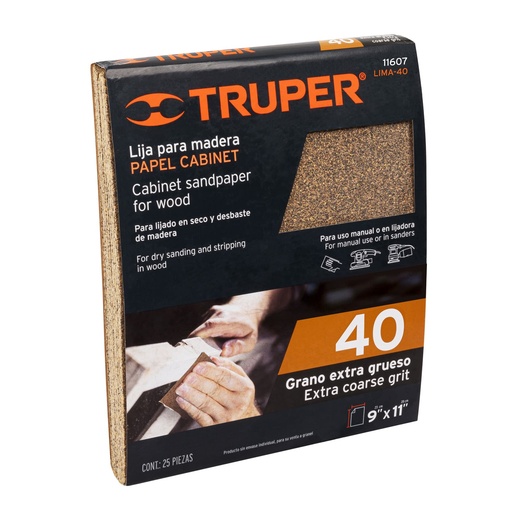 [T11607] Lija para madera papel cabinet, grano 40, Truper - Pag 251