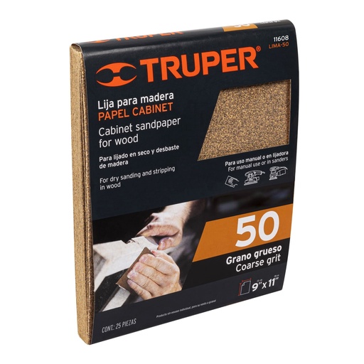 [T11608] Lija para madera papel cabinet, grano 50, Truper - Pag 251