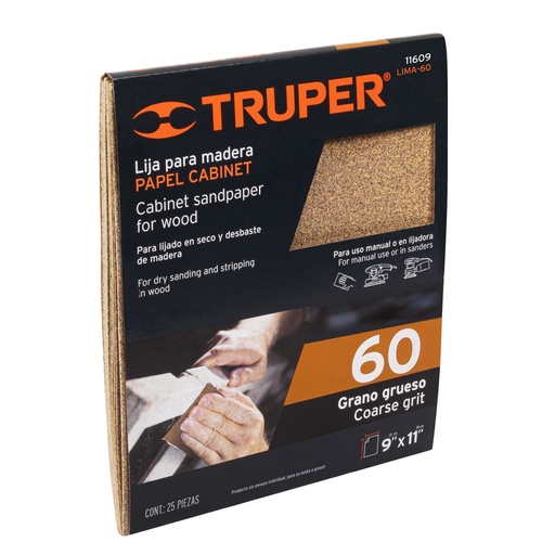 [T11609] Lija para madera papel cabinet, grano 60, Truper - Pag 251