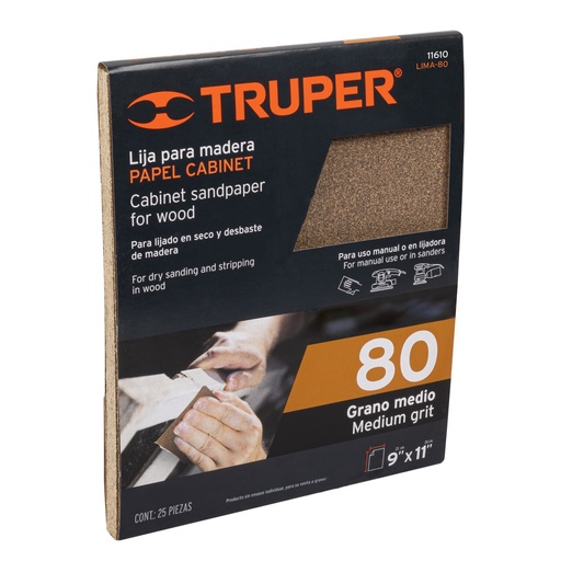 [T11610] Lija para madera papel cabinet, grano 80, Truper - Pag 251