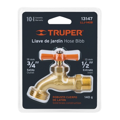 [T13147] Llave para manguera, de latón 140 g 1/2', en blíster, Truper - Pag 235, 720