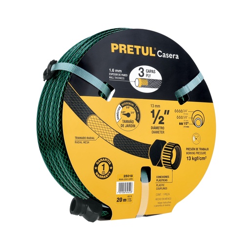 [T25018] Manguera 1/2' reforzada 3 capas 20m conexiones plást, Pretul - Pag 297