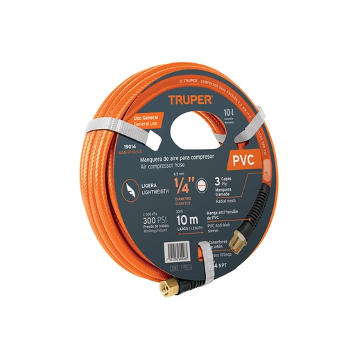 [T19014] Manguera de PVC para compresor, 10 m x 1/4', Truper - Pag 120
