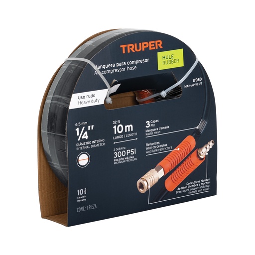 [T17080] Manguera de hule para compresor, 10 m x 1/4', Truper - Pag 120