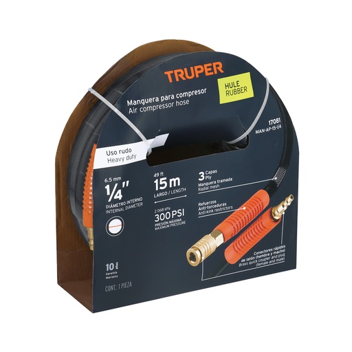 [T17081] Manguera de hule para compresor, 15 m x 1/4', Truper - Pag 120