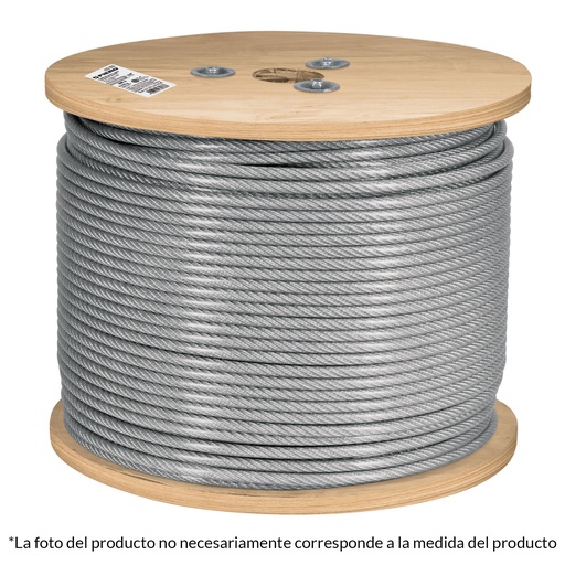 [T48807] Metro de cable rígido 3/16' acero 7x7 recubierto PVC, 300 m - Pag 736