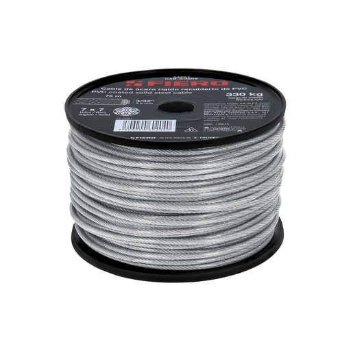 [T44221] Metro de cable rígido 3/32' acero 7x7 recubierto PVC, 75 m - Pag 736