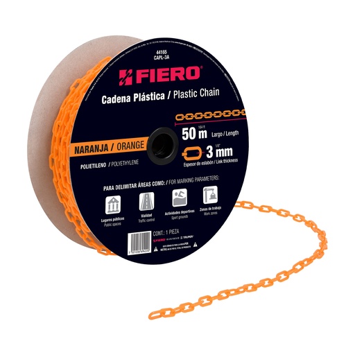 [T44165] Metro de cadena de 3 mm de plástico naranja, carrete de 50 m - Pag 741
