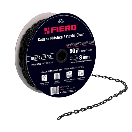 [T44160] Metro de cadena de 3 mm de plástico negra, carrete de 50 m - Pag 741