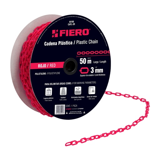 [T44166] Metro de cadena de 3 mm de plástico roja, carrete de 50 m - Pag 741