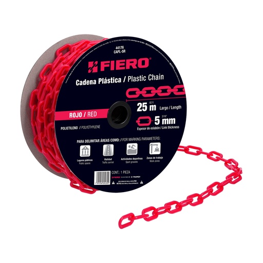 [T44176] Metro de cadena de 5 mm de plástico roja, carrete de 25 m - Pag 741